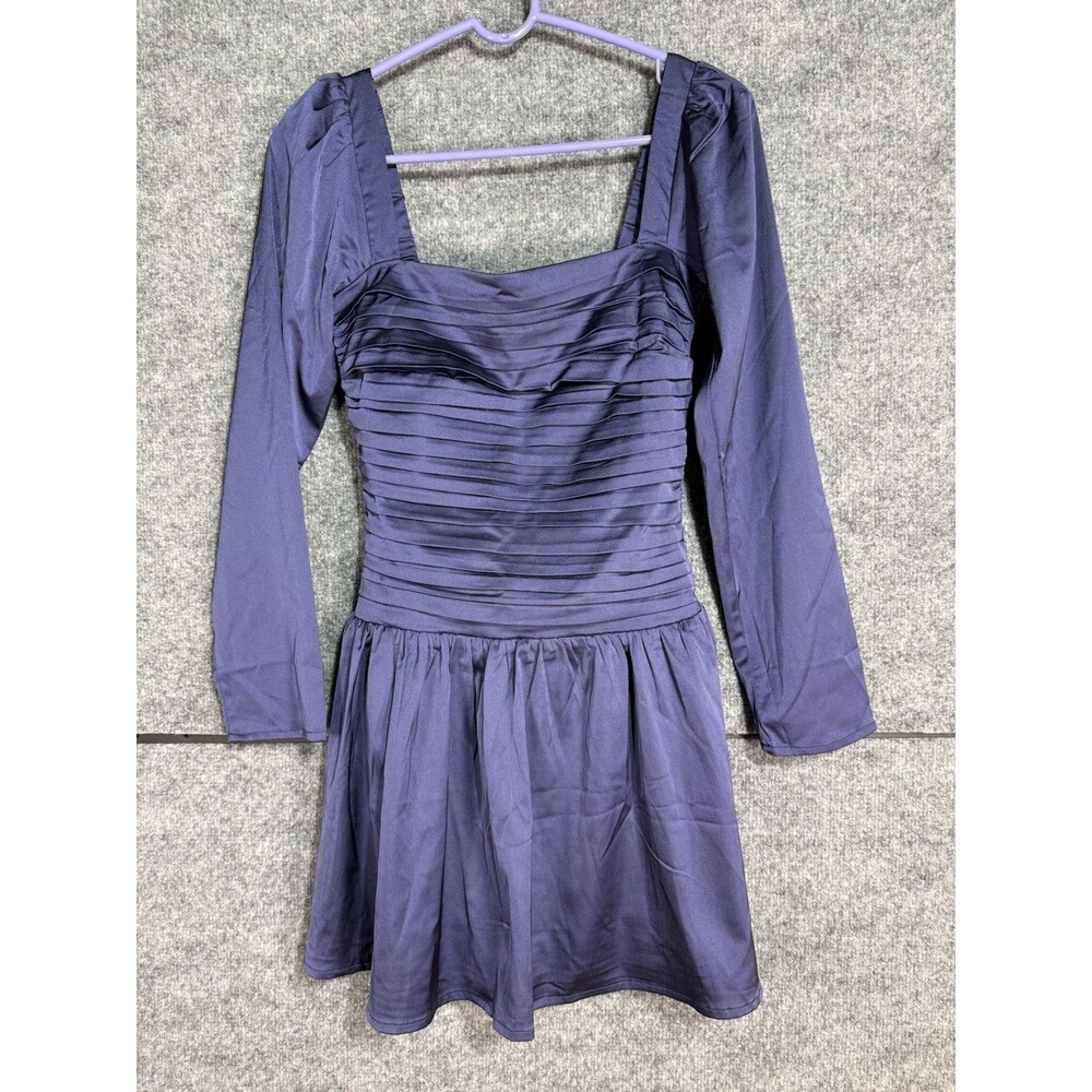 Abercrombie Emerson Satin Long Sleeve Babydoll Mini Dress Navy Size XS